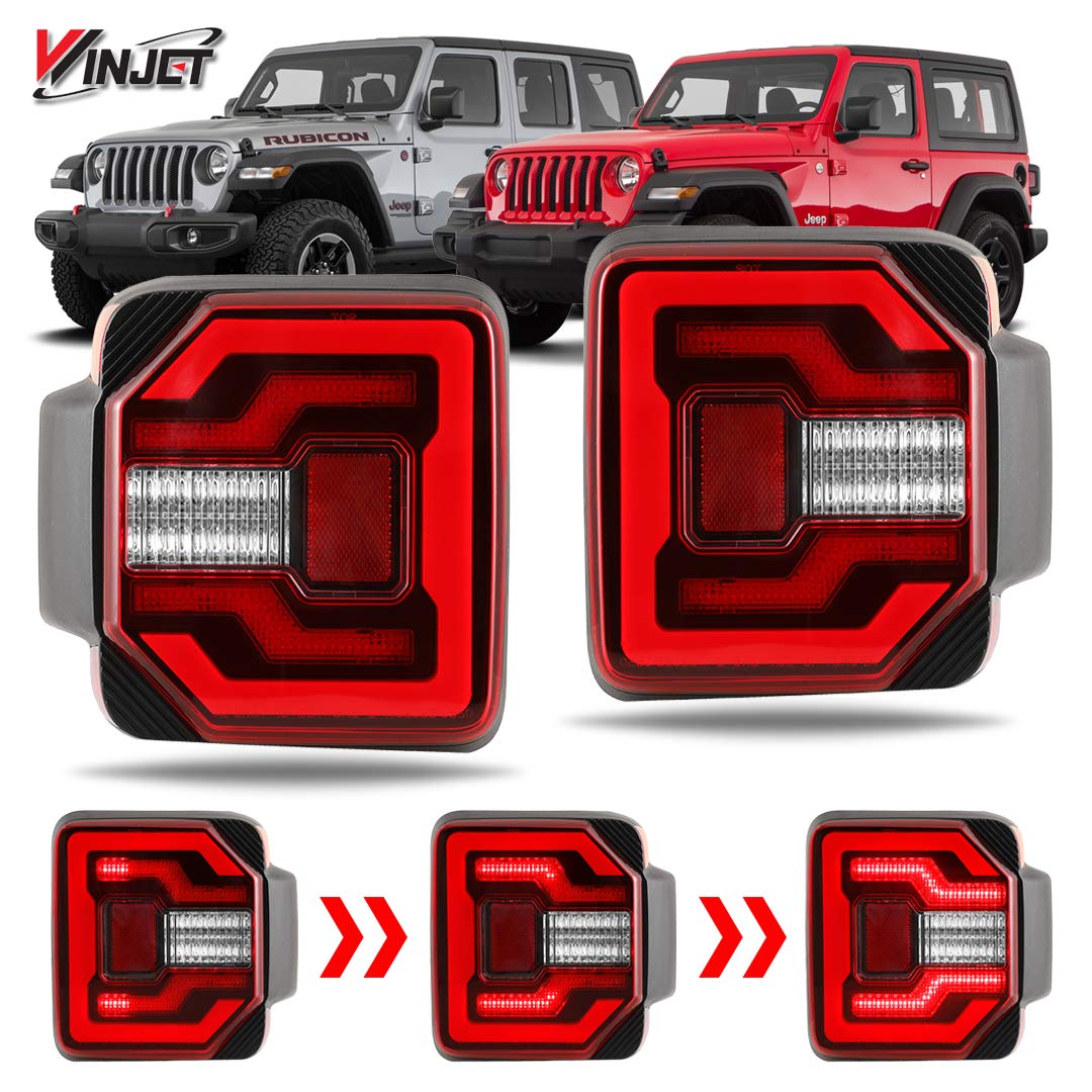 Winjet Tail Lamps Compatible with Jeep [2018-2025 Wrangler JL] & [2021-2025 Jeep Wrangler 4XE Plugin] LED Sequential Tail Lights (Black Clear)
