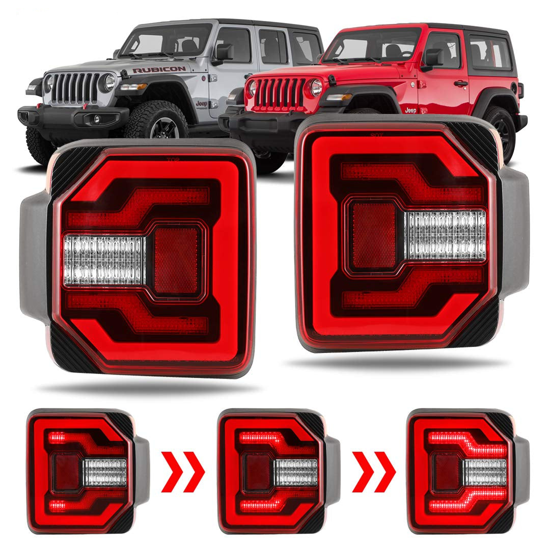 Winjet Tail Lamps Compatible with Jeep [2018-2025 Wrangler JL] & [2021-2025 Jeep Wrangler 4XE Plugin] LED Sequential Tail Lights (Black Clear)