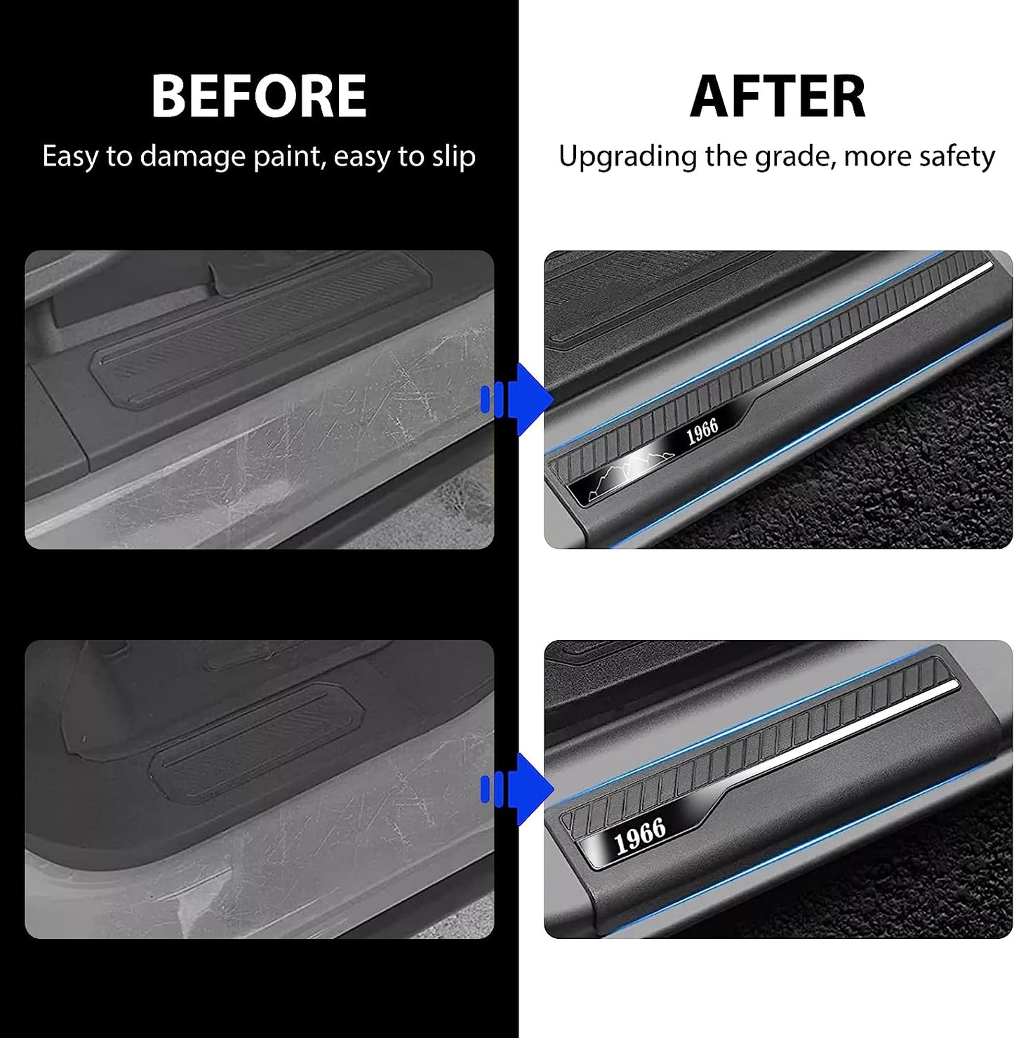 4Pcs Car Door Sill Guard Protector Compatible with Ford Bronco 4 Door 2021 2022 ABS Replacement Welcome Pedal Scuff Plate Entry Guard Sill Plate Anti Slip and Scratch Accessories