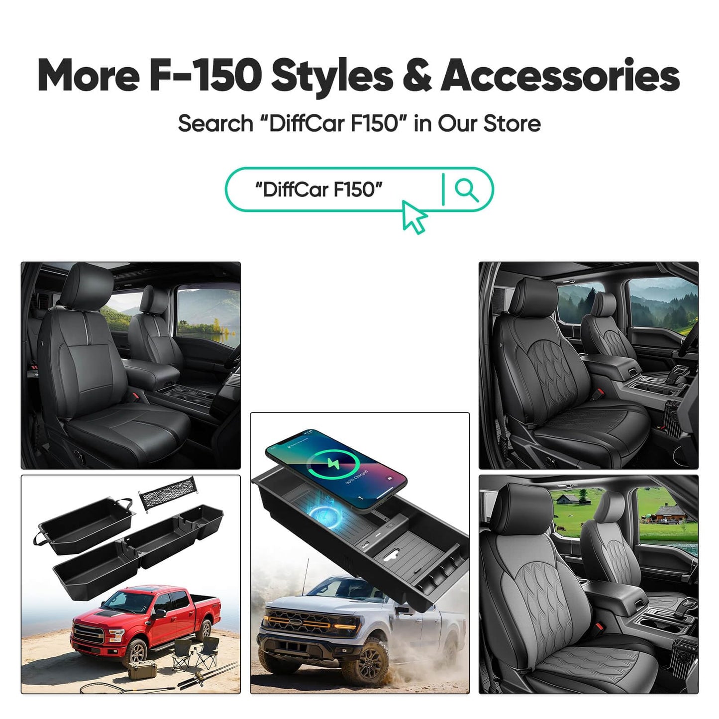 Leather Waterproof Black Seat Covers  for Ford F150 Seat Covers 2015-2026 SuperCrew/CrewCab(XL,XLT)