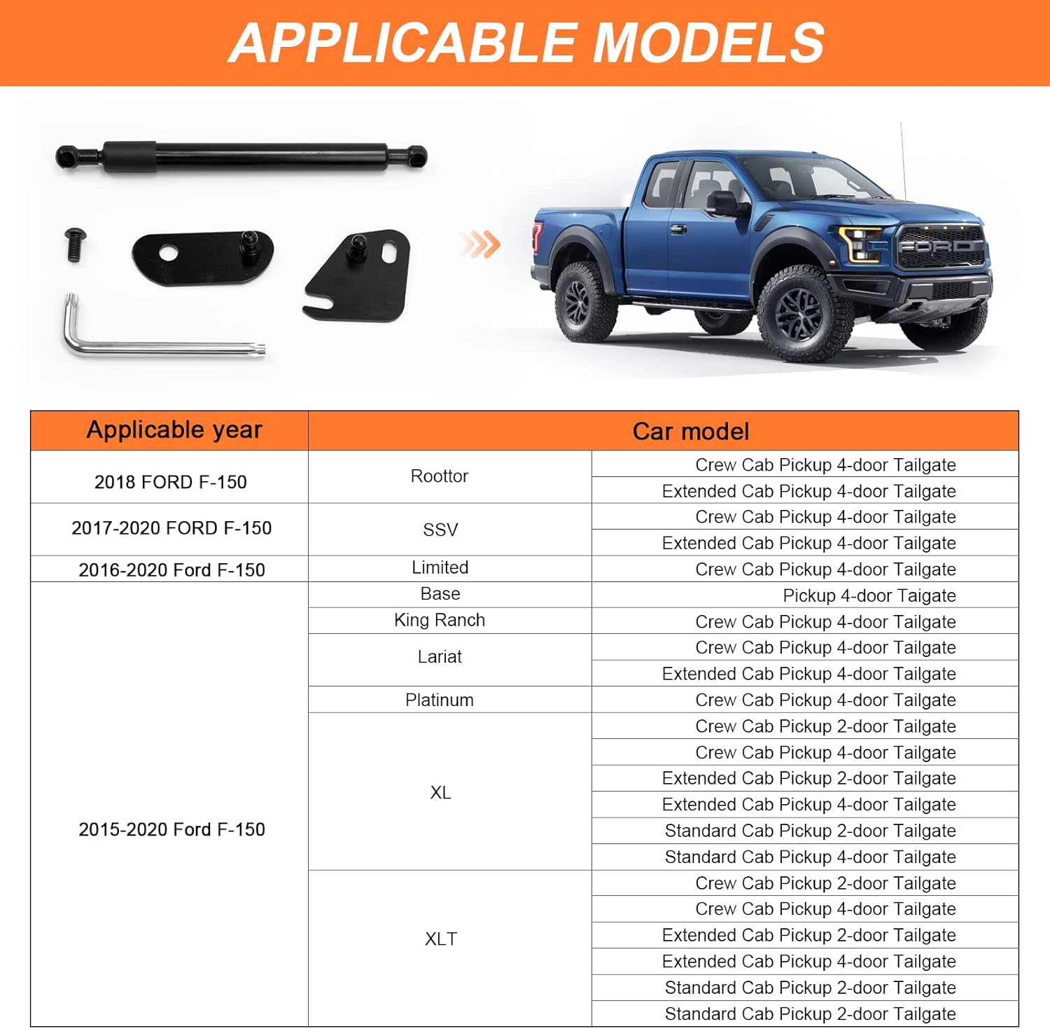 Tailgate Assist Shock for Ford F150 2015-2023, Truck Tailgate Shock Accessories Compatible with 2015 2016 2017 2018 2019 2020 2021 Ford F150 XL XLT Platinum Raptor King Ranch, Ford F150 Accessories