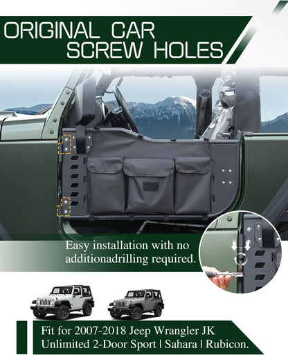 Wrangler JK Tube Half Doors Off Road Tubular Summer Doors Fit for 2007-2018 Jeep Wrangler JK Unlimited 2-Door (exclude JL & JT Models)| Front Doors 2PCS |Door storage bag