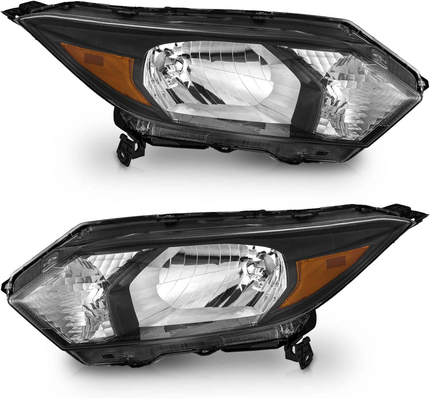 Headlights for 2016-2018 Honda HRV - Black/Chrome Housing, Amber Reflector, Left & Right Side Headlamp Assembly