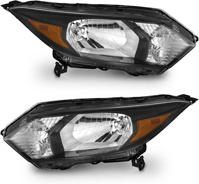 Headlights for 2016-2018 Honda HRV - Black/Chrome Housing, Amber Reflector, Left & Right Side Headlamp Assembly