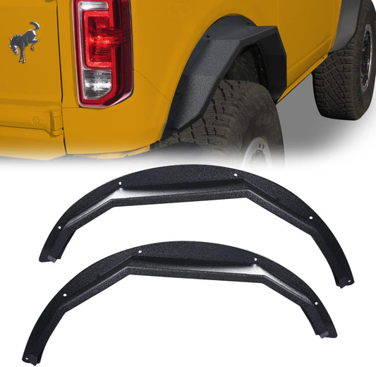 RYNOSKIN Rear Fender Flares Fit 2021-2025 Ford Bronco 2 Door Heavy Duty Carbon Steel Off-Road Flat Wheel Fenders Heavy Textured Black Side Protections (Only for Bronco 2 Door Rear Wheel 2PCS)