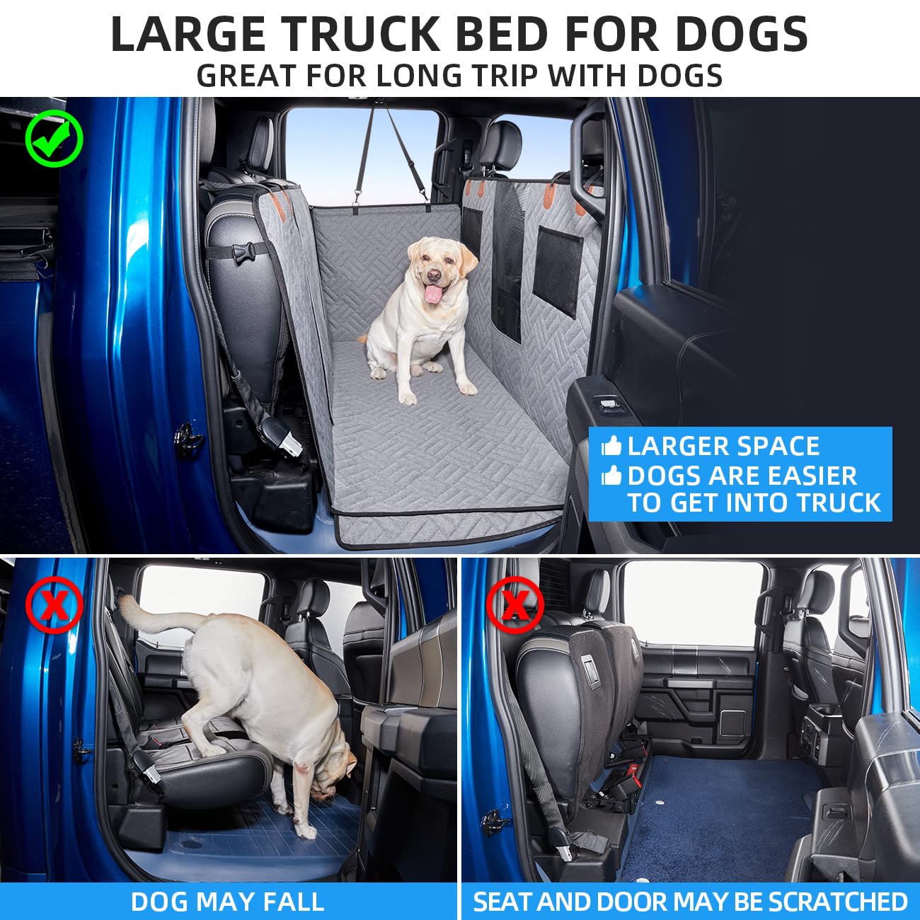 Dog Car Seat Cover for Back Seat,Dog Hammock for Truck,Back Seat Pet Cover,Back Seat Extender for Dogs,for Truck F150 /RAM 1500/Silverado/GMC/Tundra