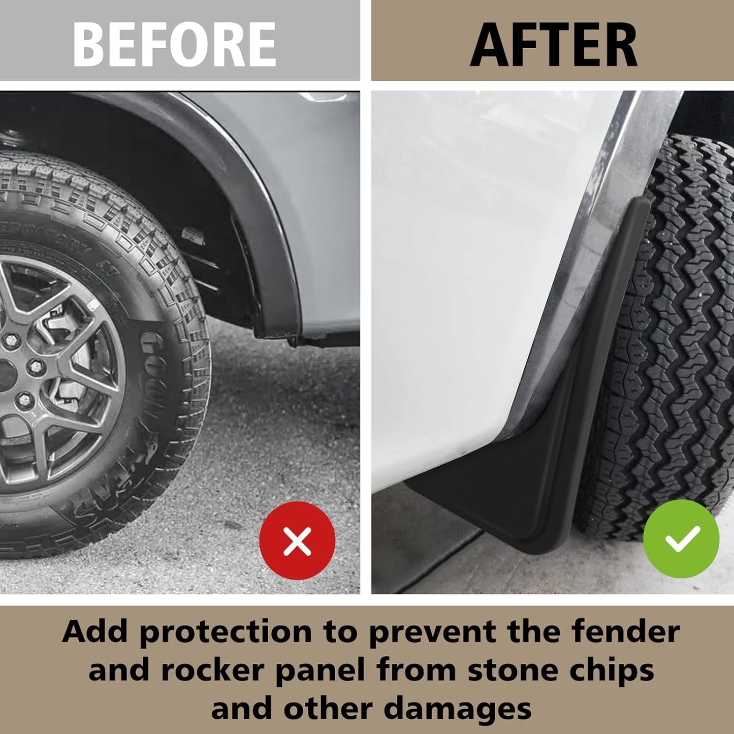 Mud Flaps Splash Guards Compatible with Ford Ranger XL, XLT, Lariat 2024 - 2026 (Won't Fit Raptor)