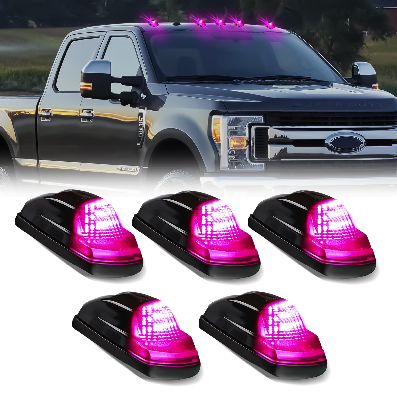 Cab Roof Top Marker Lights Amber Led Running Clearance Lamps for 2017-2022 Ford F250 F350 F450 F550 Super Duty Pickup Trucks, 5PCS (Smoked Black)