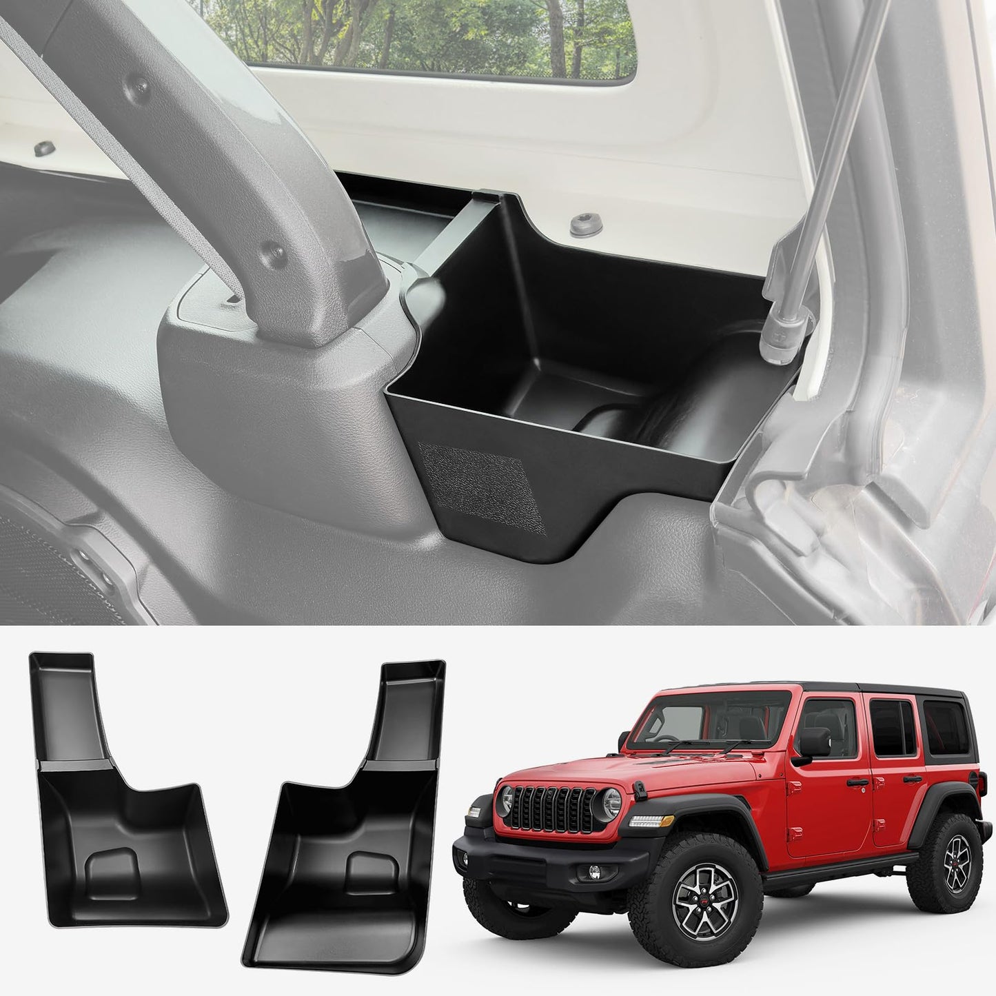 Wheel Well Storage Bin Fit for 2018-2023 Jeep Wrangler JL JLU 4XE, Cargo Organizer Tray Trunk Side Storage Box for Wrangler JL 4 Door Accessories(Left+Right, Not fit 2024 Model)