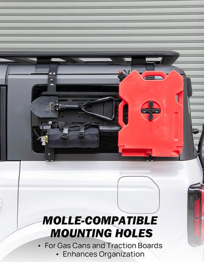 JOYTUTUS Rear Window Storage Molle Panel Kit for Bronco 4-Door | No-Drill Cargo Rack for Recovery Traction Boards Gas Can Shovel Mount | Heavy-Duty Scratch-Resistant Design
