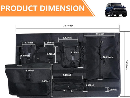 7Pcs Tailgate Storage Bag for 2021 - 2026 Ford Bronco 2/4 Door (Black)