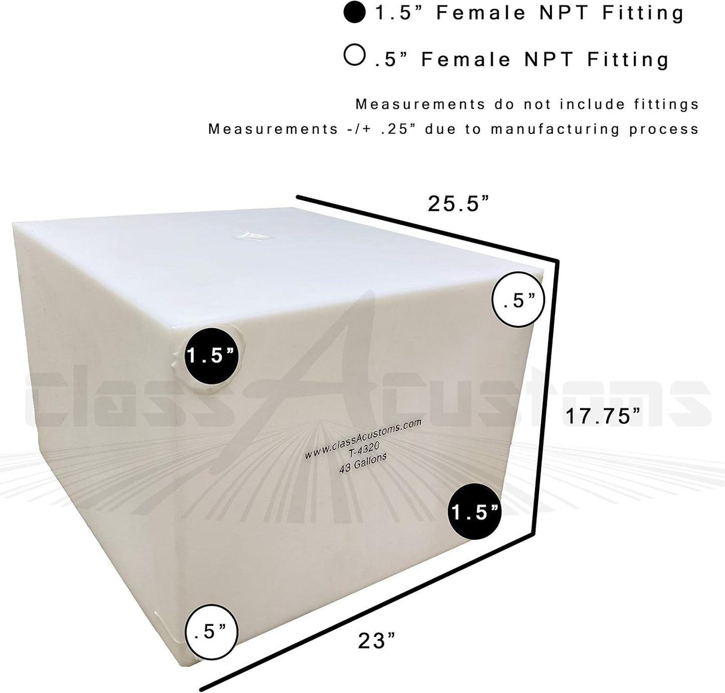 Class A Customs | 43 Gallon RV Concession Fresh and Gray Water Holding Tank | T-4320