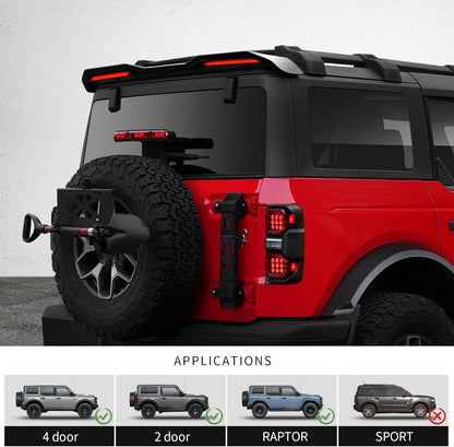 Rear Roof Spoiler for Ford Bronco 2021-2025, High Position Rear Tail Spoiler with LED Tail Light Accessories, Brake Light/Running Light/Turn Signal Light, Wing Lip Spoiler (Gloss Black)