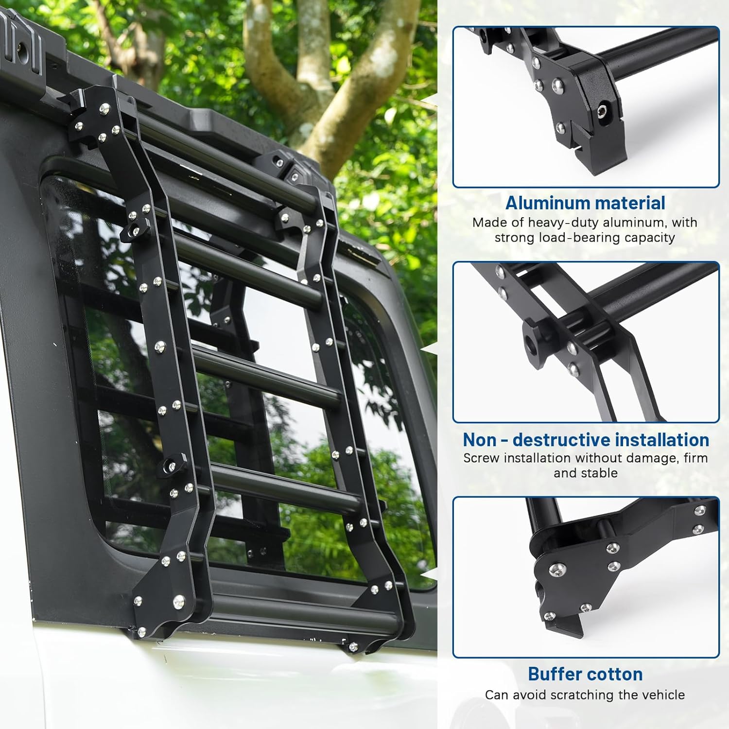 Rear Window Ladder Compatible with 2018-2025 Jeep Wrangler JL JLU 2/4 Door Luggage Ladder Rack Multifunctional Flank Kit, No-Drill Installation