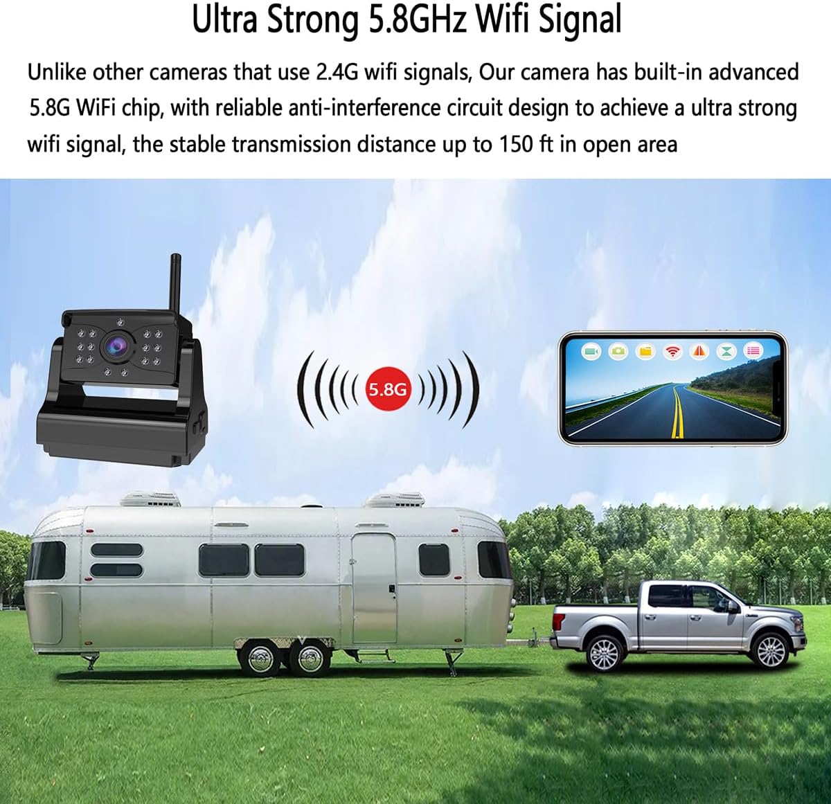 Wireless Backup Camera, Ultra Strong WiFi Signal for Hitch Gooseneck Travel Boat Horse Trailer Truck Camper RV Pickup
