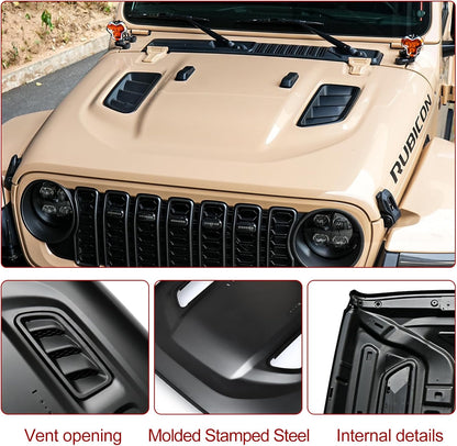 Vented Heat Dispersion Hood Compatible with Jeep Wrangler JL JLU 2018-2024 Gladiator JT 2020-2024,10th Anniversary Edition Metal Replacement Hoods Accessories (Not Fit Mojave and 392 Models)