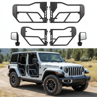 Half Tube Doors with Rear Side View Mirror Compatible with Jeep Wrangler 2018-2024 JL&2020-2024 Gladiator JT 4 Door