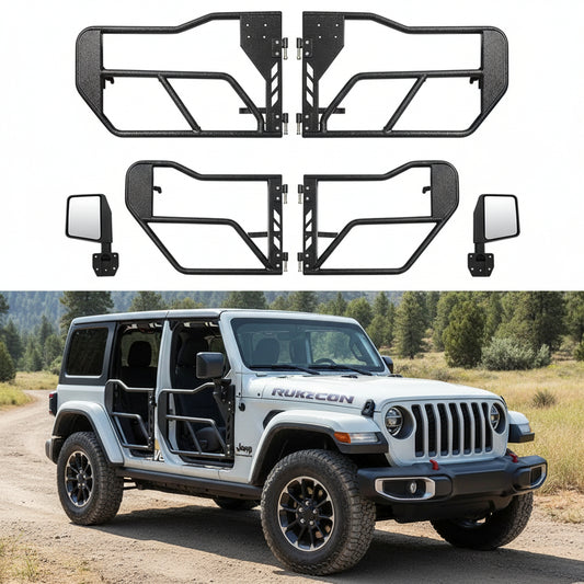 Compatible with Jeep Tube Doors with Rear Side View Mirror,JL JT Half Doors Compatible with Jeep Wrangler 2018-2024 JL&2020-2024 Gladiator JT 4 Door, Safari Tubular Doors Adventure Style