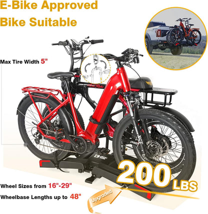 200lbs EBike Rack with Ramp for 2 E-Bikes, Hitch EBike Rack for Cars SUVs Trucks for Tow Hitch 2" Receiver