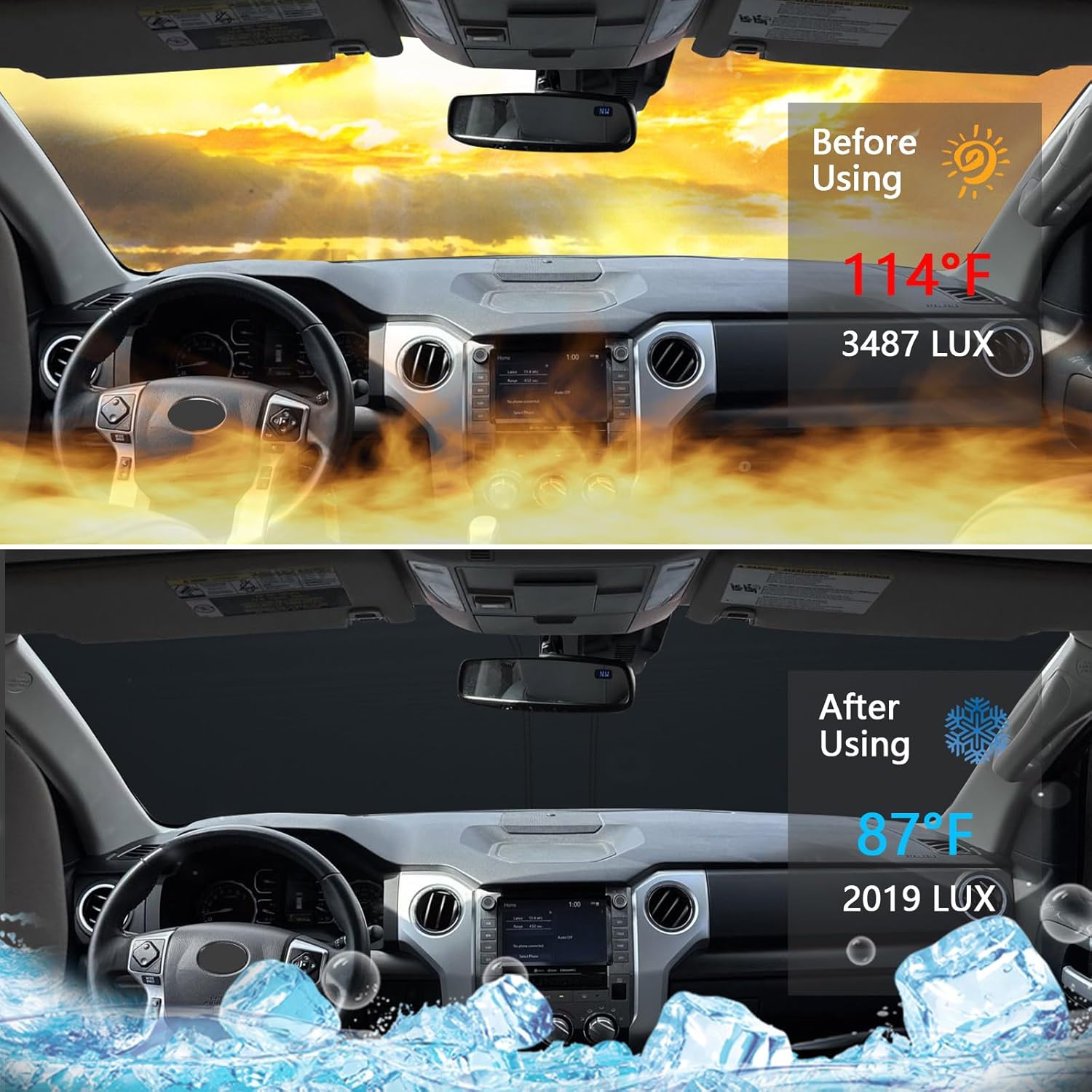 Windshield Sun Shade for Toyota Tundra 2014-2021, Custom Fit Foldable Front Window Sunshade Sun Visor Protector, Block UV Rays Keep Your Car Cooler