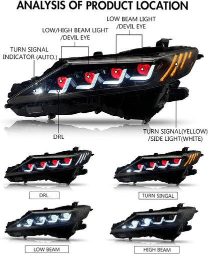 Headlights Compatible For Toyota Camry 2018-2024 XSE XLE TRD LE SE Hybrid HeadLamps With Devil Eye Assembly Projector Car Accessories