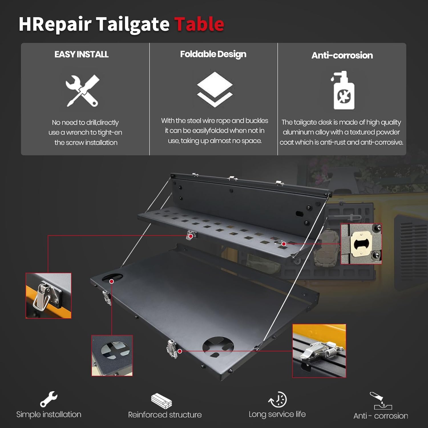 Tailgate Table fits for 2021-2024 Ford Bronco Double-Layer Cargo Shelf,Foldable Molle Panel,Carbon Steel,Easy to Install