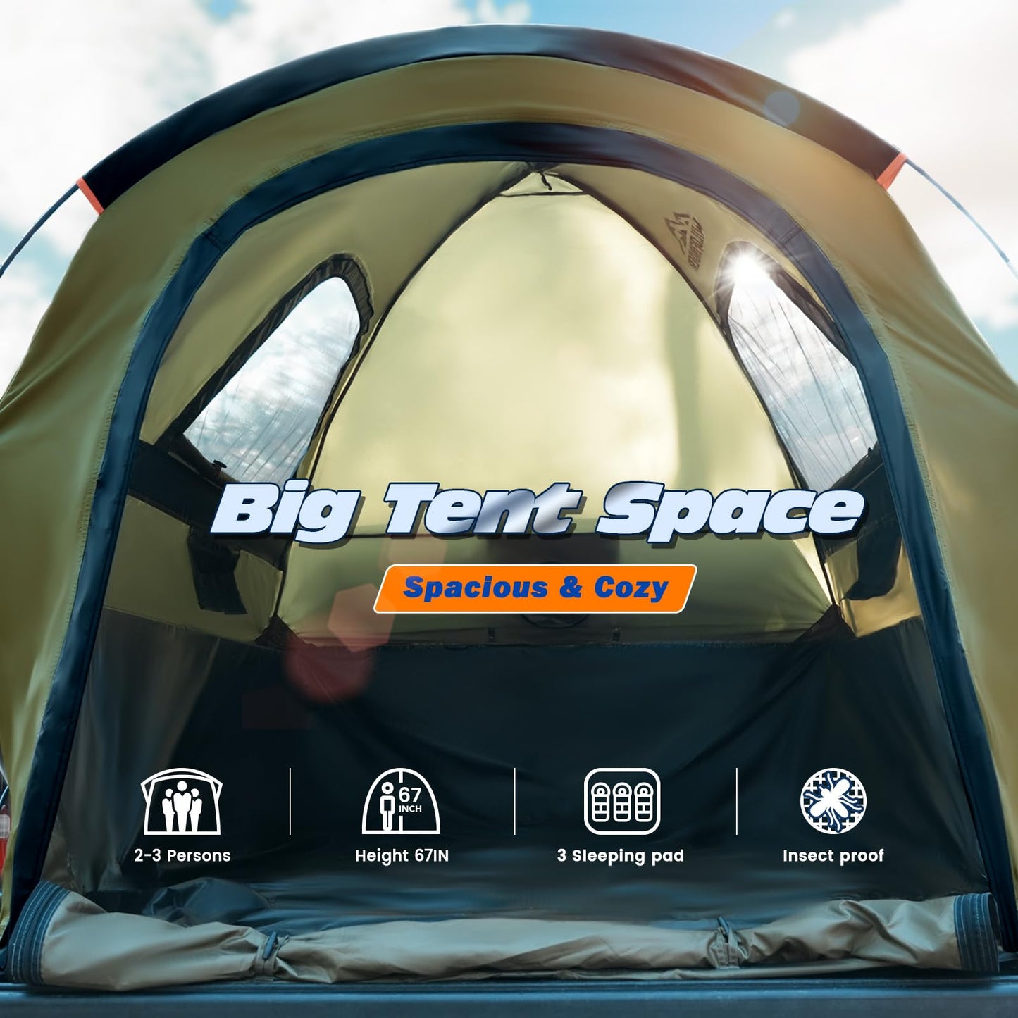 Truck Bed Tent, Waterproof PU3000mm Pickup Truck Tent for Camping Bed, for Car Camping