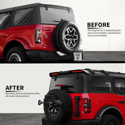 Rear Roof Spoiler for Ford Bronco 2021-2025, High Position Rear Tail Spoiler with LED Tail Light Accessories, Brake Light/Running Light/Turn Signal Light, Wing Lip Spoiler (Gloss Black)