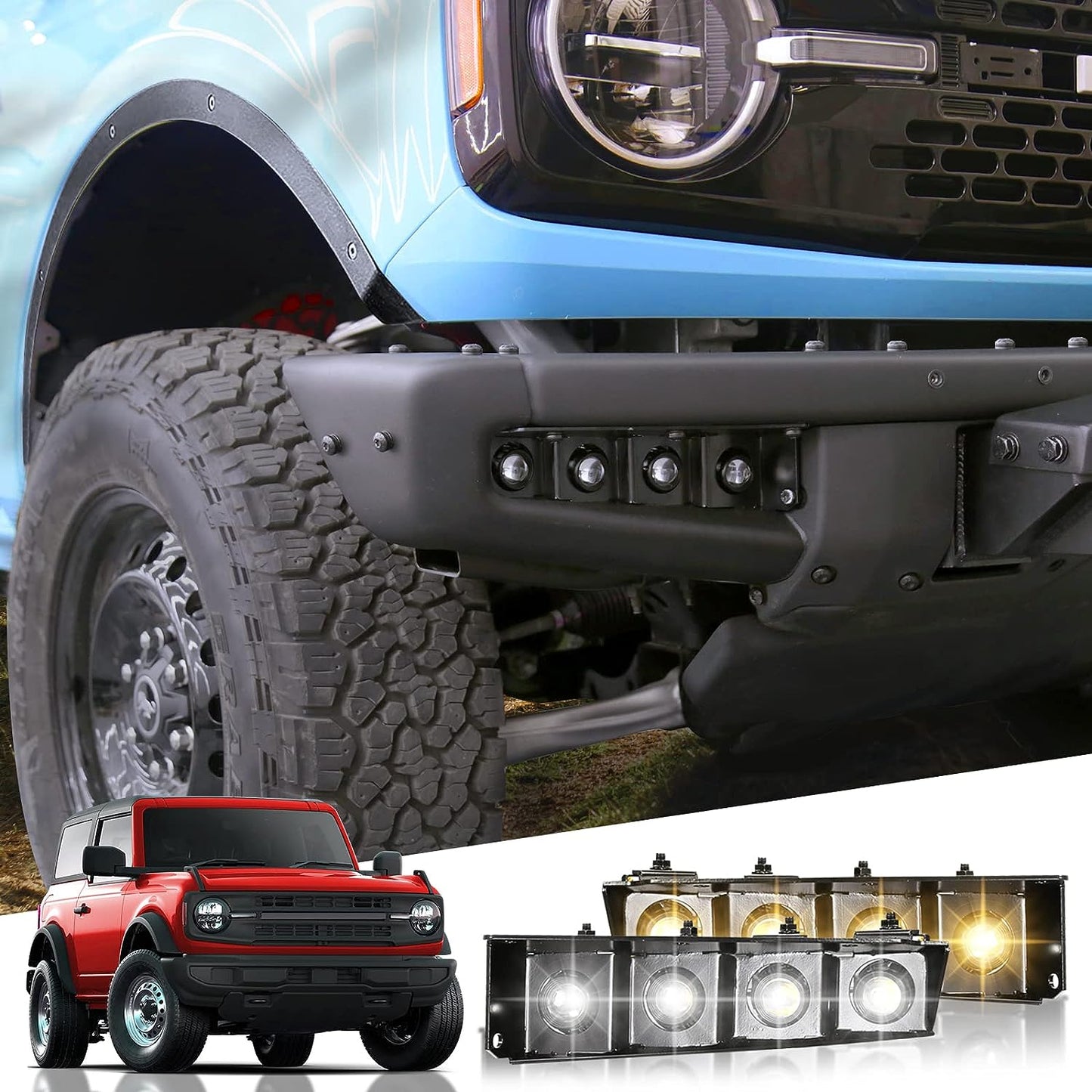 Fog Lights Assemblies Compatible with Ford Bronco 2021 2022 2023, Daytime Running Lights for Bronco Accessories 2/4-Door