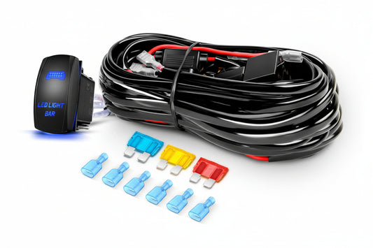 10014W LED Light Bar Wiring Harness Kit 14AWG Heavy Duty 12V 5Pin Rocker Laser On Off Waterproof Switch Power Relay Blade Fuse