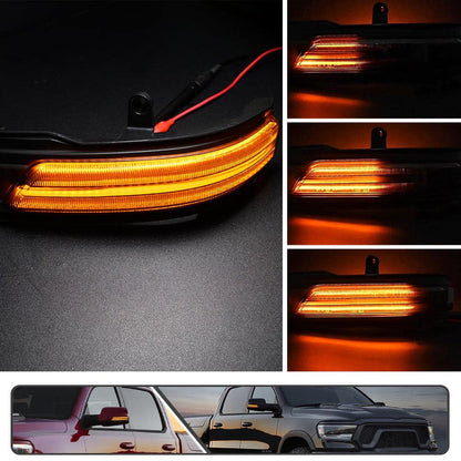 2Pcs Amber Sequential Blink Dynamic LED Side Mirror Marker Lights for Dodge Ram 1500 2019-2024