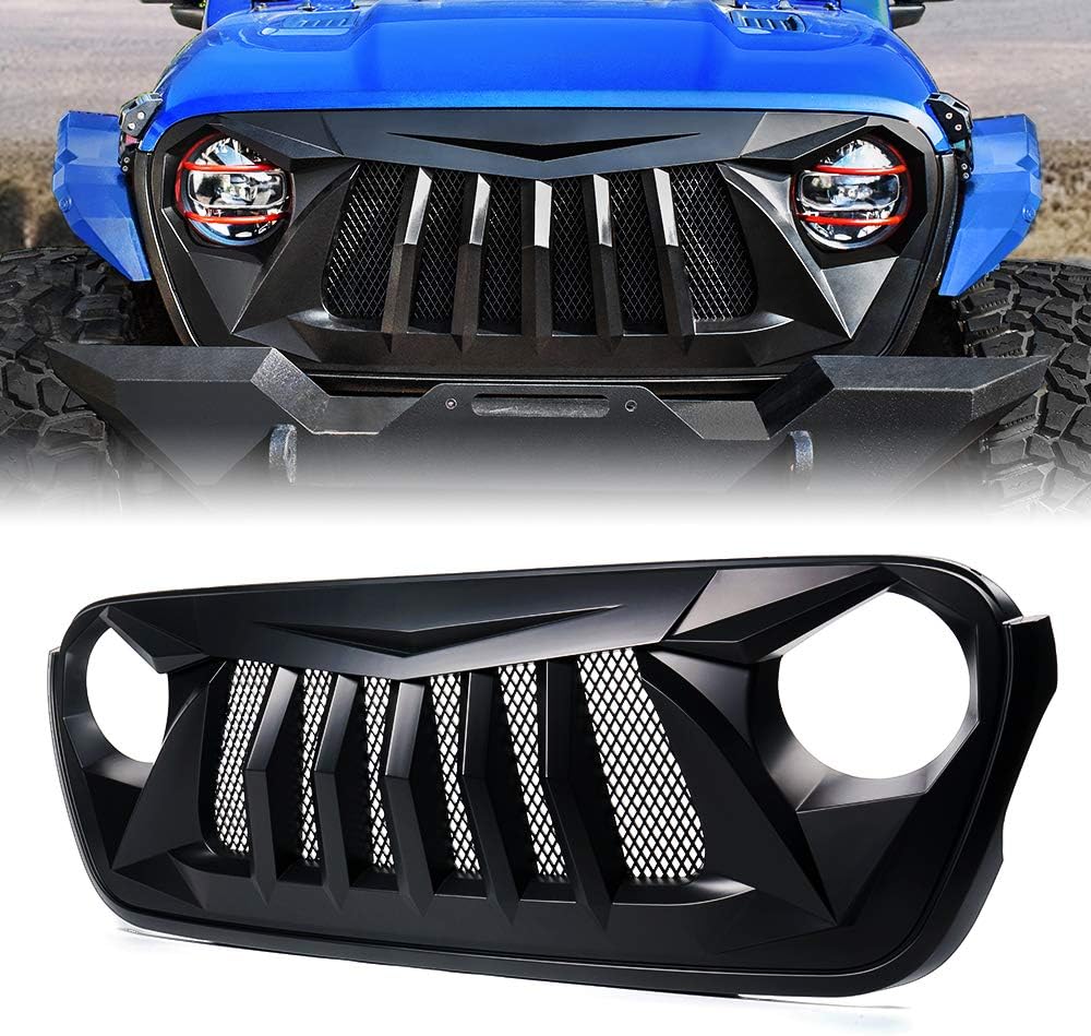 Matte Black Front Grille Grid Grill w/Mesh Compatible with 2018-2024 Jeep Wrangler JL&2020+ Gladiator JT