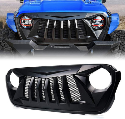 Matte Black Front Grille Grid Grill w/Mesh Compatible with 2018-2024 Jeep Wrangler JL&2020+ Gladiator JT