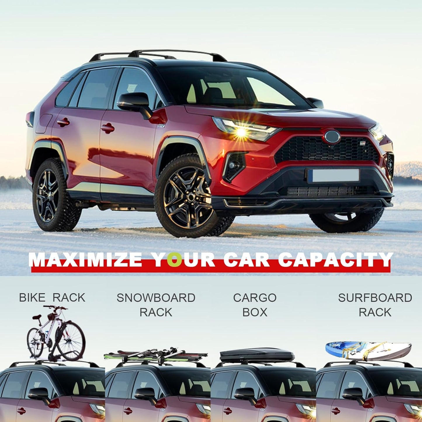 260lbs Roof Racks Cross Bars Fit for Toyota RAV4 2019-2024 Accessories, Aluminum Heavy Duty Crossbars Anti-Theft Lockable Metal Black (Not for Adventure/TRD Off-Road/Hybrid Woodland Edition)