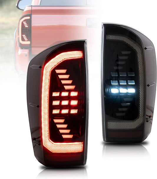 VLAND Full LED Smoked Taillights Compatible For 2016-2023 Toyota Tacoma TRD Off Road, SR5, SR, TRD Pro, TRD Spor, Limited, W/Sequential Indicators Red Turn Signals Lamps