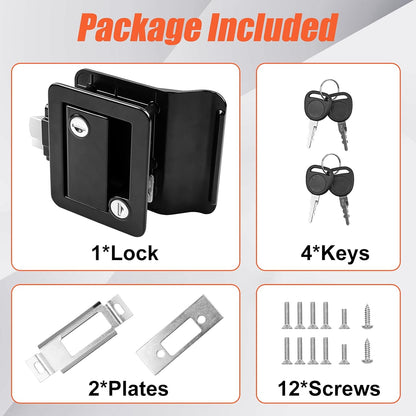 Black RV Door Lock Replacement, Upgraded RV Door Latch with Paddle Deadbolt 4 Keys, Camper Door Lock for Travel Trailers Horse Cargo Hauler, Zinc Alloy Trailer Entry Door Latch Replacement - OMOTOR