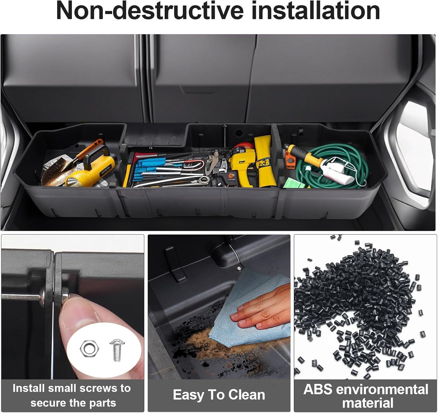 Underseat Storage Box Compatible with 2014-2018 Chevy Silverado/GMC Sierra LD, 2015-2019 Silverado/Sierra HD Crew Cab, Black Rear Under Seat Extra Cargo Store