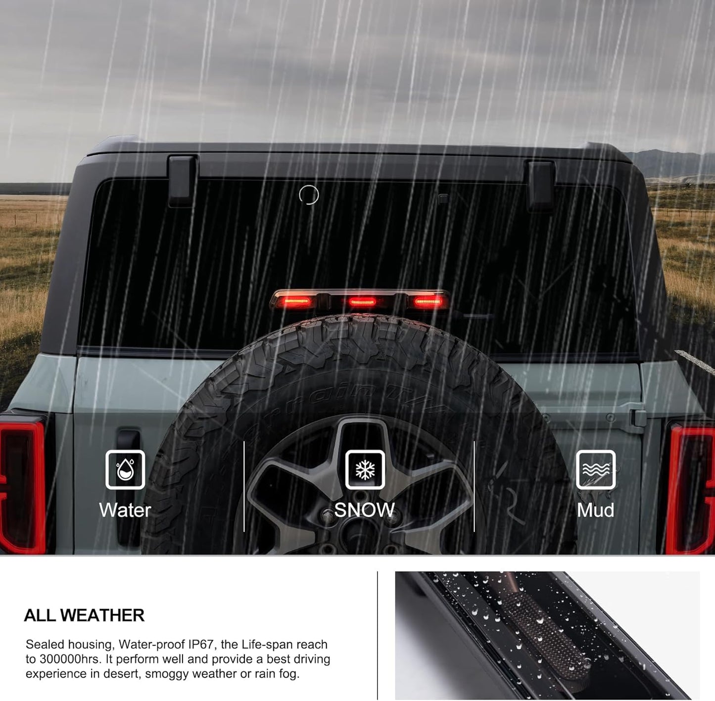 Kiwi Master Smoked LED 3rd Brake Light for 2021-2025 Ford Bronco Accessories Third Brake Light High Mount Stop Light