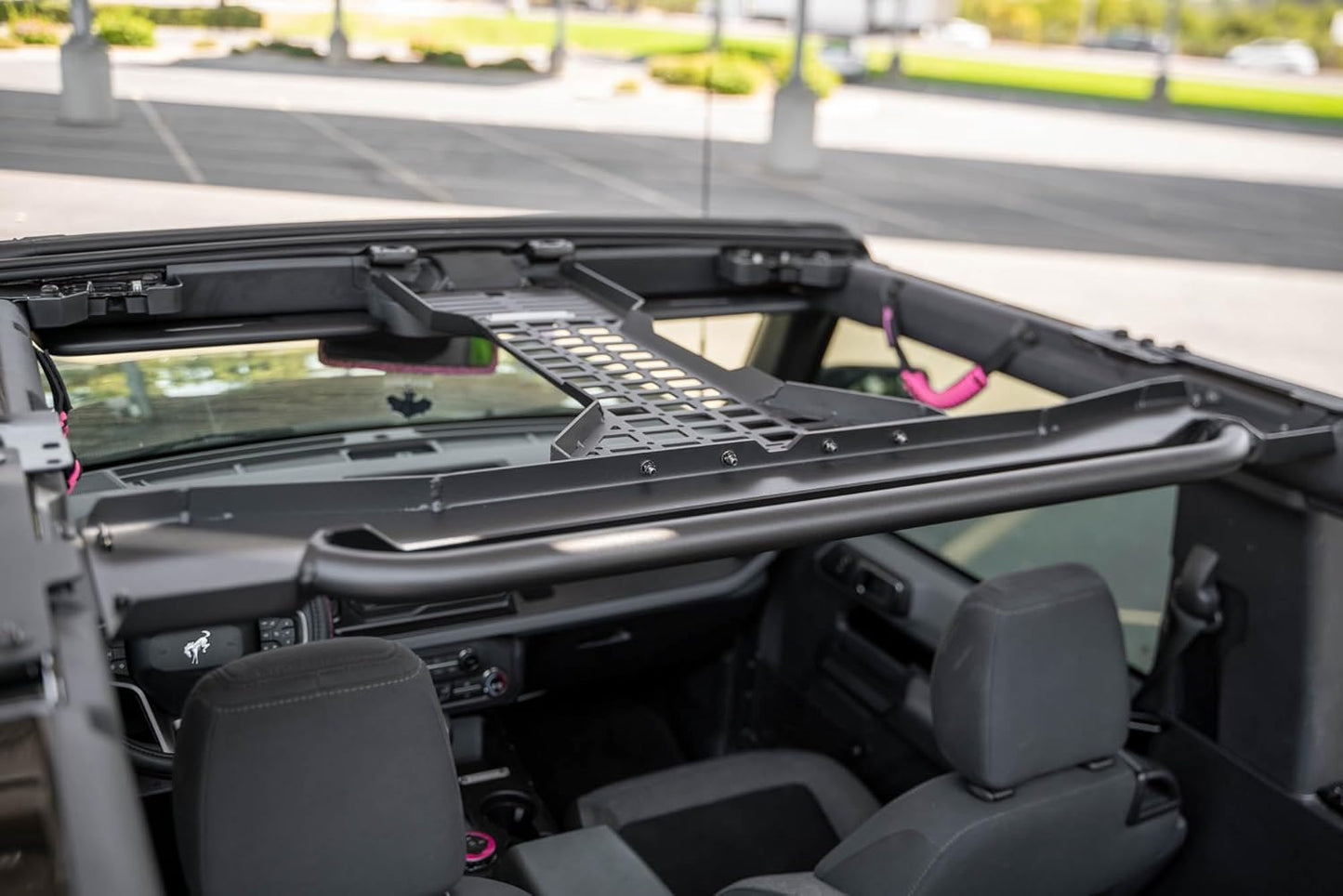DV8 Offroad 2-Door Overhead Molle Panel for 2021-2025 Ford Bronco | Mounts Daily Gear & Supplies | Steel Grab Handle & Accessory Mount | (1) Light Mount | Black Powder Coat Finish | Steel Construction