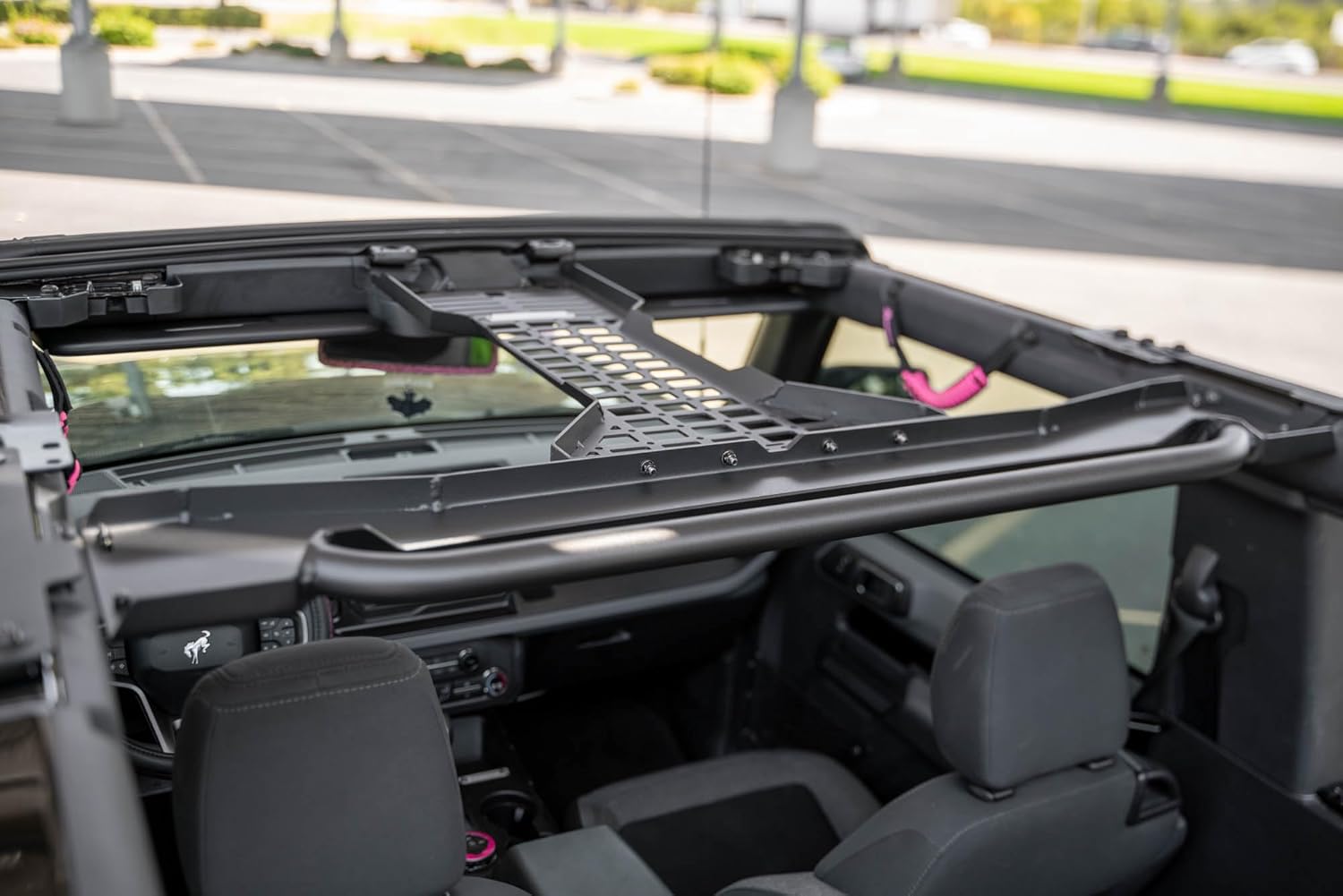 DV8 Offroad 2-Door Overhead Molle Panel for 2021-2025 Ford Bronco | Mounts Daily Gear & Supplies | Steel Grab Handle & Accessory Mount | (1) Light Mount | Black Powder Coat Finish | Steel Construction
