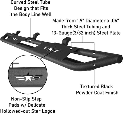 Hooke Road Gladiator Cab Length Side Steps Tube Running Board Nerf Bar Rock Slider Rails for 2020-2025 Jeep Gladiator JT Pickup Sport Willys Overland Rubicon Mojave