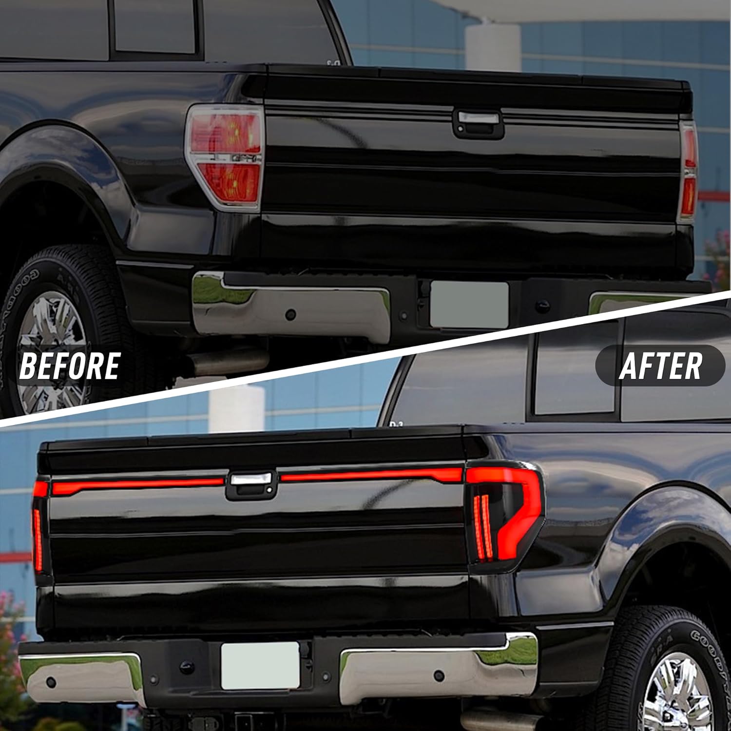 Tail Lights Compatible with 12th Gen F150 Pickup Truck 2009-2014, Rear Lamps Assembly w/Animation w/Amber Sequential Signal Lights w/Spoiler Light, Smoke Lens