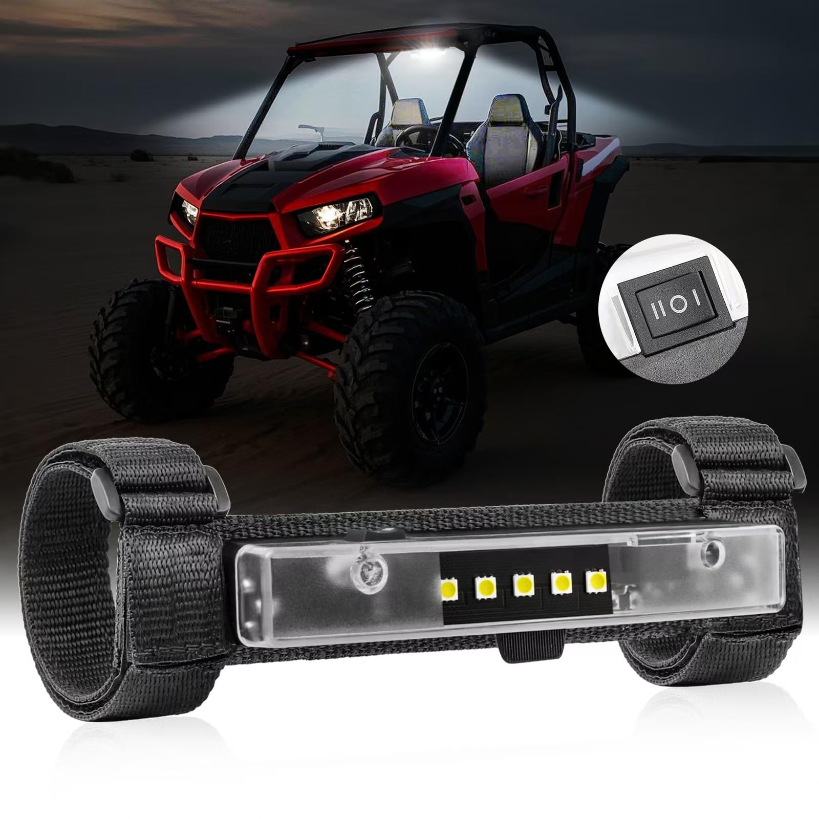 UTV Interior Dome Light, FASTCHOY AUTO UTV Dome Light Battery Powered Universal Roll Bar Mount Lights Roll Cage Dome Lights for ATV SXS Can-Am Polaris Truck - White/Green
