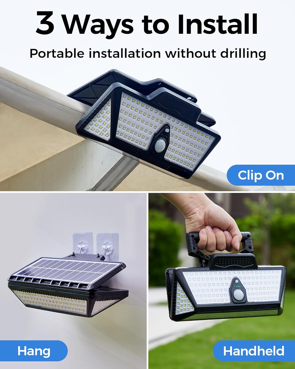 208LED High Bright Solar RV Lights Exterior, Clip on Solar RV Porch Light, 6000 mAh Camper Lights for Outside with Remote Control, Solar Camping Lights Outdoor Waterproof Motion Sensor for RV Camper