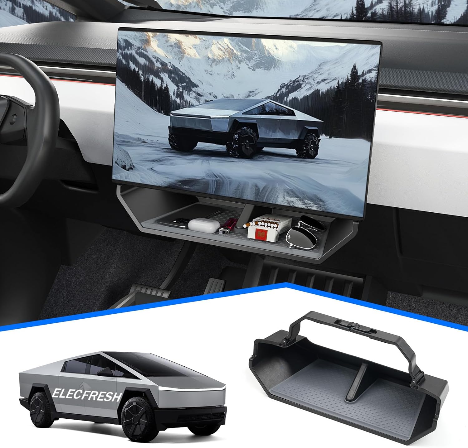 Center Console Organizer Under Screen Storage Box for 2024 Tesla Cybertruck Accessories