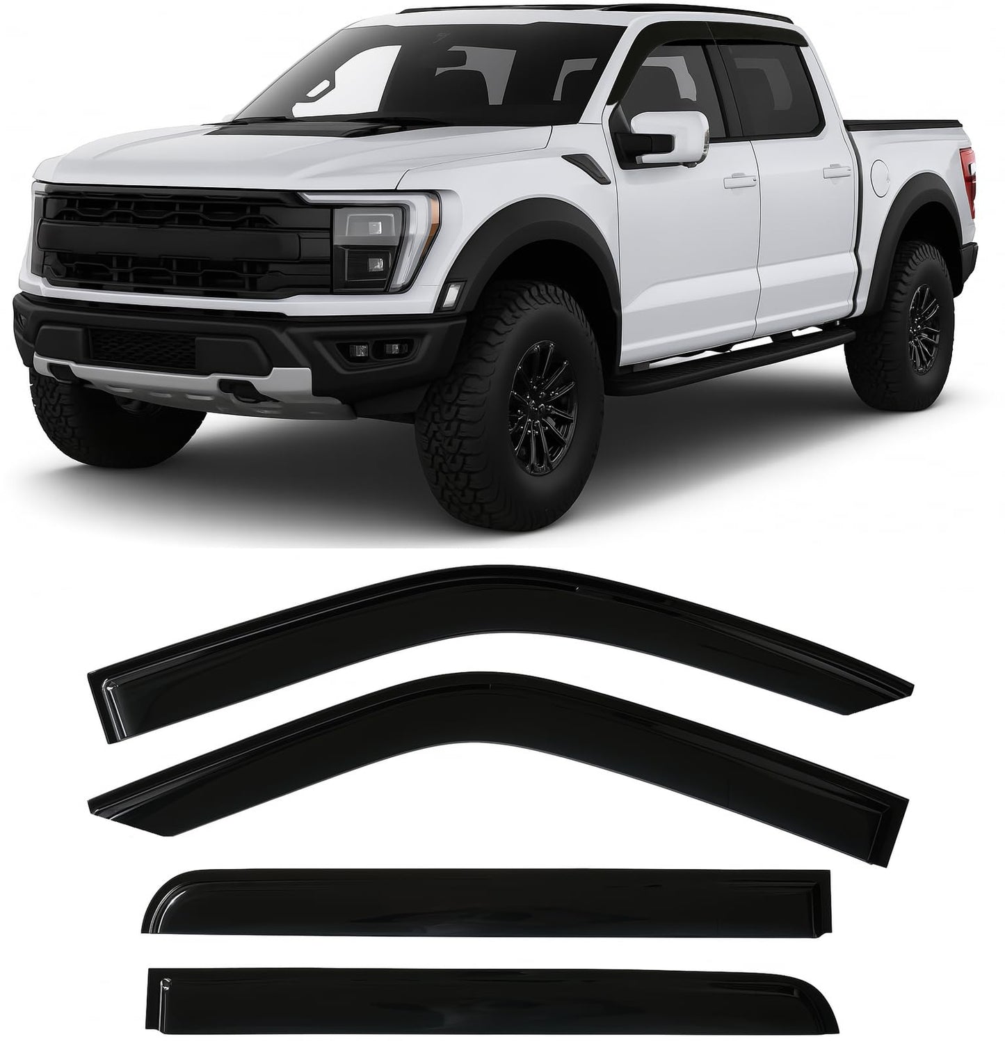 2021-2026 Tape-On Rain Guards for Ford Bronco Side Window Visor Deflectors Sport Big Bend Outer Banks Badlands 2022 2023 2024 2025