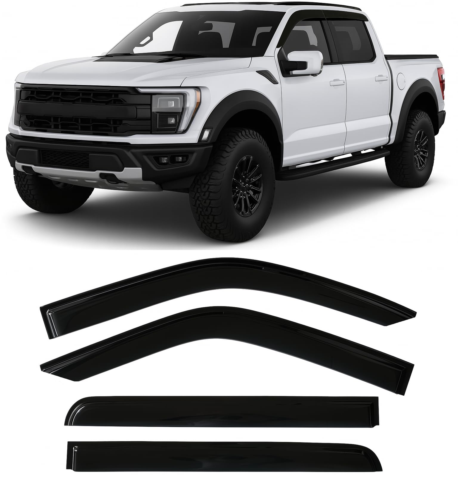 2021-2026 Tape-On Rain Guards for Ford Bronco Side Window Visor Deflectors Sport Big Bend Outer Banks Badlands 2022 2023 2024 2025