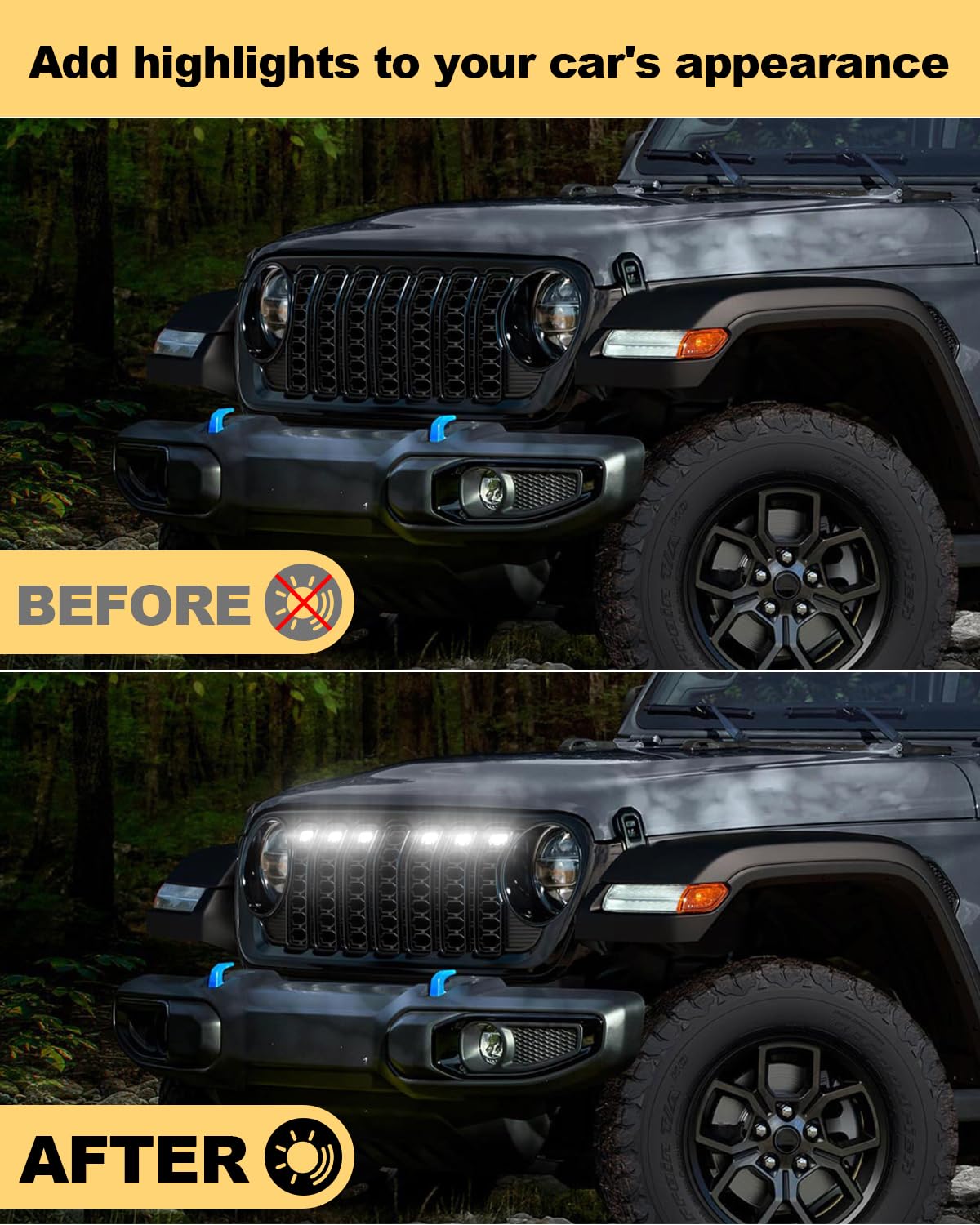 Front Bumper LED Grill Lights for Jeep Wrangler JL Gladiator JT 2024 2025