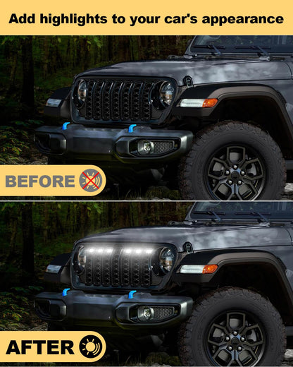 Front Bumper LED Grill Lights for Jeep Wrangler JL Gladiator JT 2024 2025