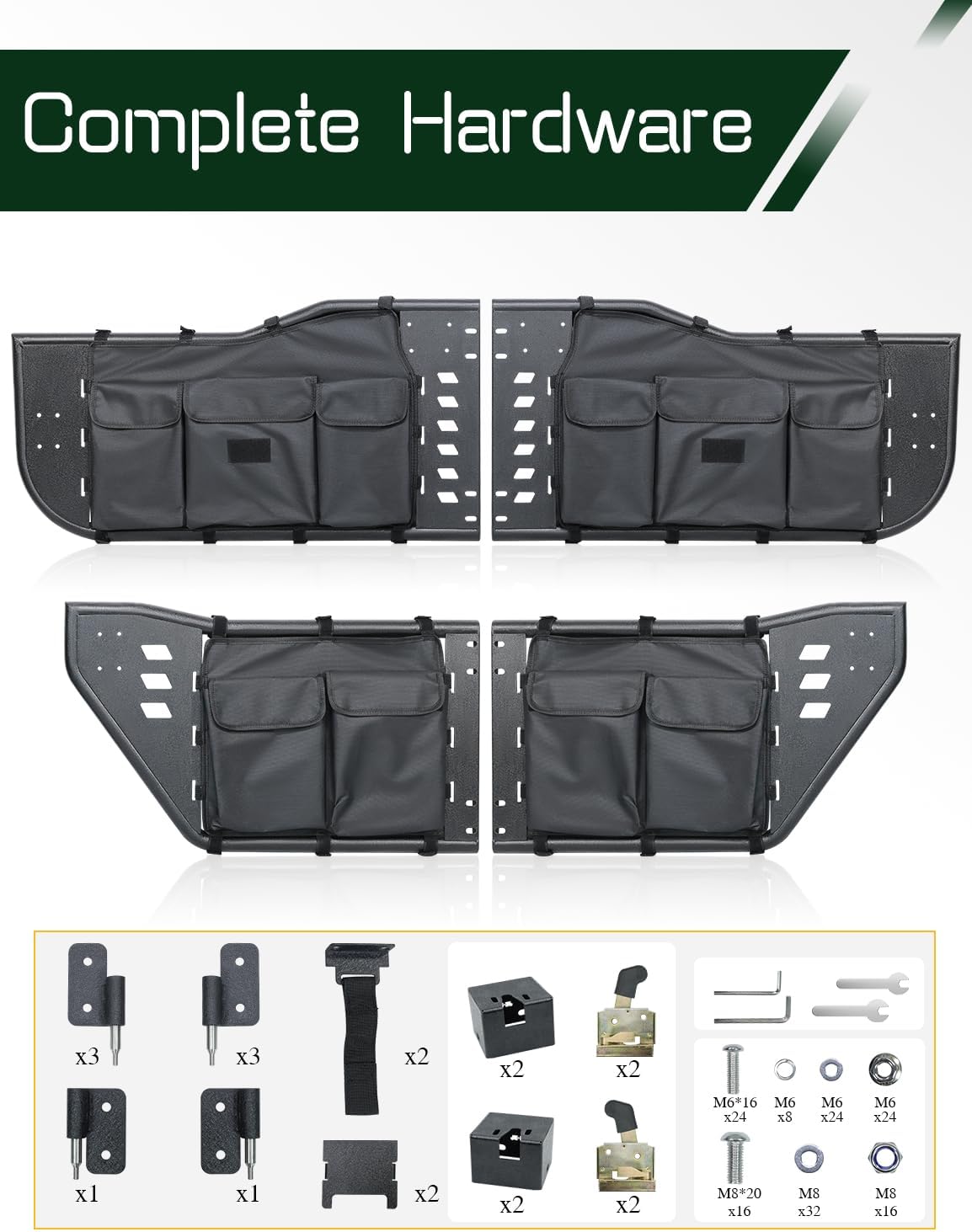Wrangler JK Tube Half Doors Off Road Tubular Summer Doors Fit for 2007-2018 Jeep Wrangler JK Unlimited 4-Door (exclude JL & JT&2Door Models)| Front & Rear Doors 4PCS |Door storage bag